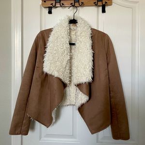 Chestnut Faux Suede and Sherpa Jacket, Size Small